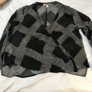 Long sleeve see-through wrap shirt